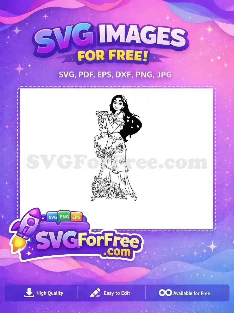 Free Smiling Isabela Holding Rose Free Flowing Dress Encanto Disney Free SVG