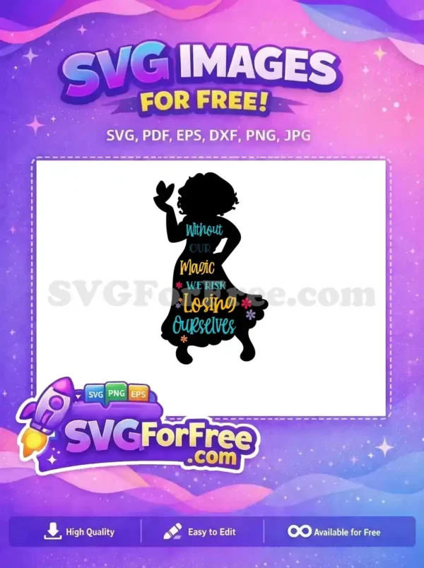 Free Mirabel curly hair vibrant flowers Free butterfly quote Encanto Disney Free SVG