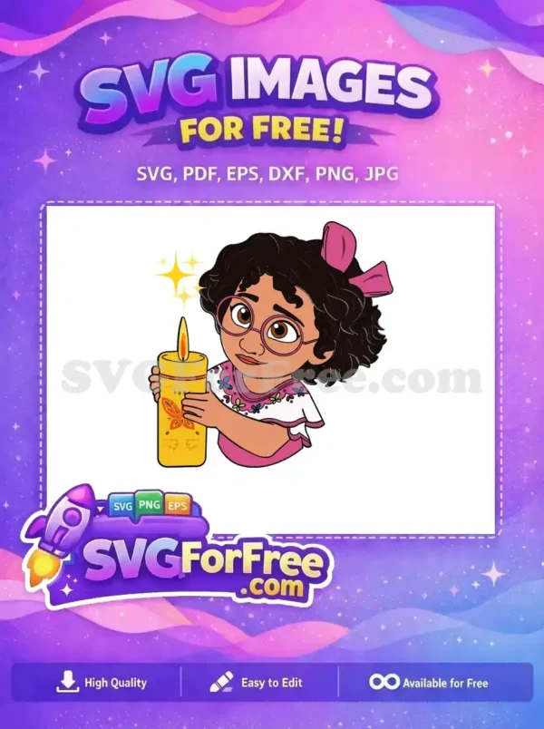 Free Mirabel Pink Glasses Free Yellow Candle Sparkles Encanto Disney Free SVG