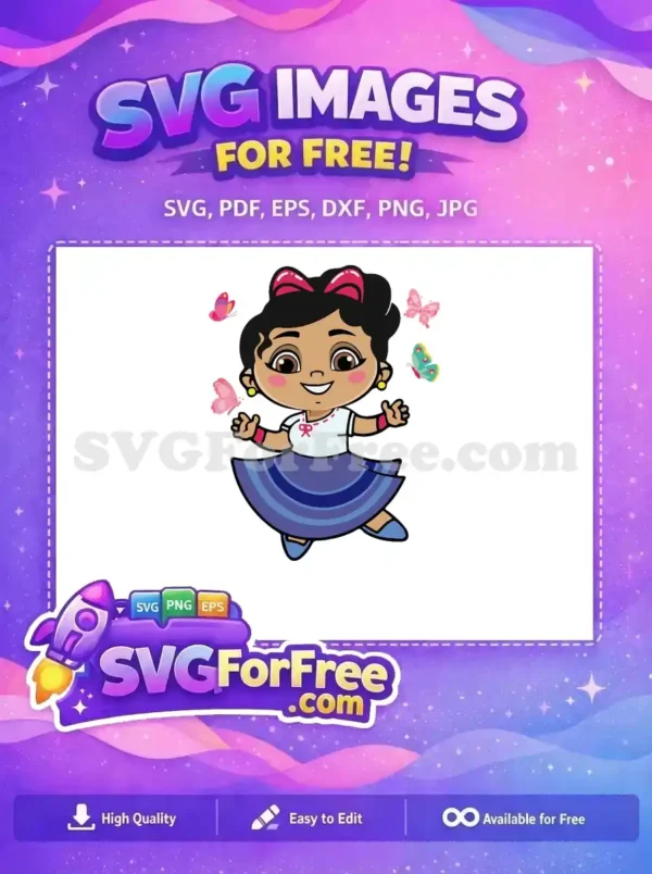 Free Happy Mirabel Brown Eyes Free Colorful Butterflies Encanto Disney Free SVG