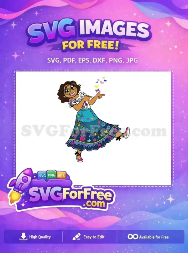 Free Happy Mirabel Green Glasses Free Colorful Butterflies Skirt Encanto Disney Free SVG