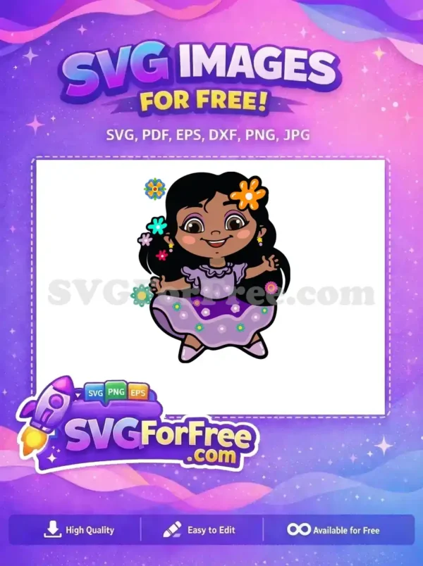 Free Happy Mirabel Free Purple Floral Encanto Disney Free SVG
