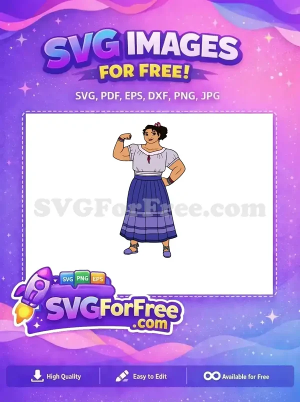 Free Strong Luisa Flexing Bicep Free Purple Dress Encanto Disney Free SVG