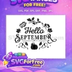 Free Hello September Free Pumpkin Acorns Autumn FALL Shirt Free SVG - Instant Download