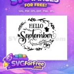 Free Hello September Free Leafy Acorns Fall Shirt Design Free SVG - Instant Download