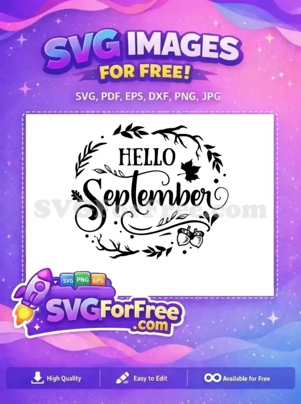 Free Hello September Free Leafy Acorns Fall Shirt Design Free SVG
