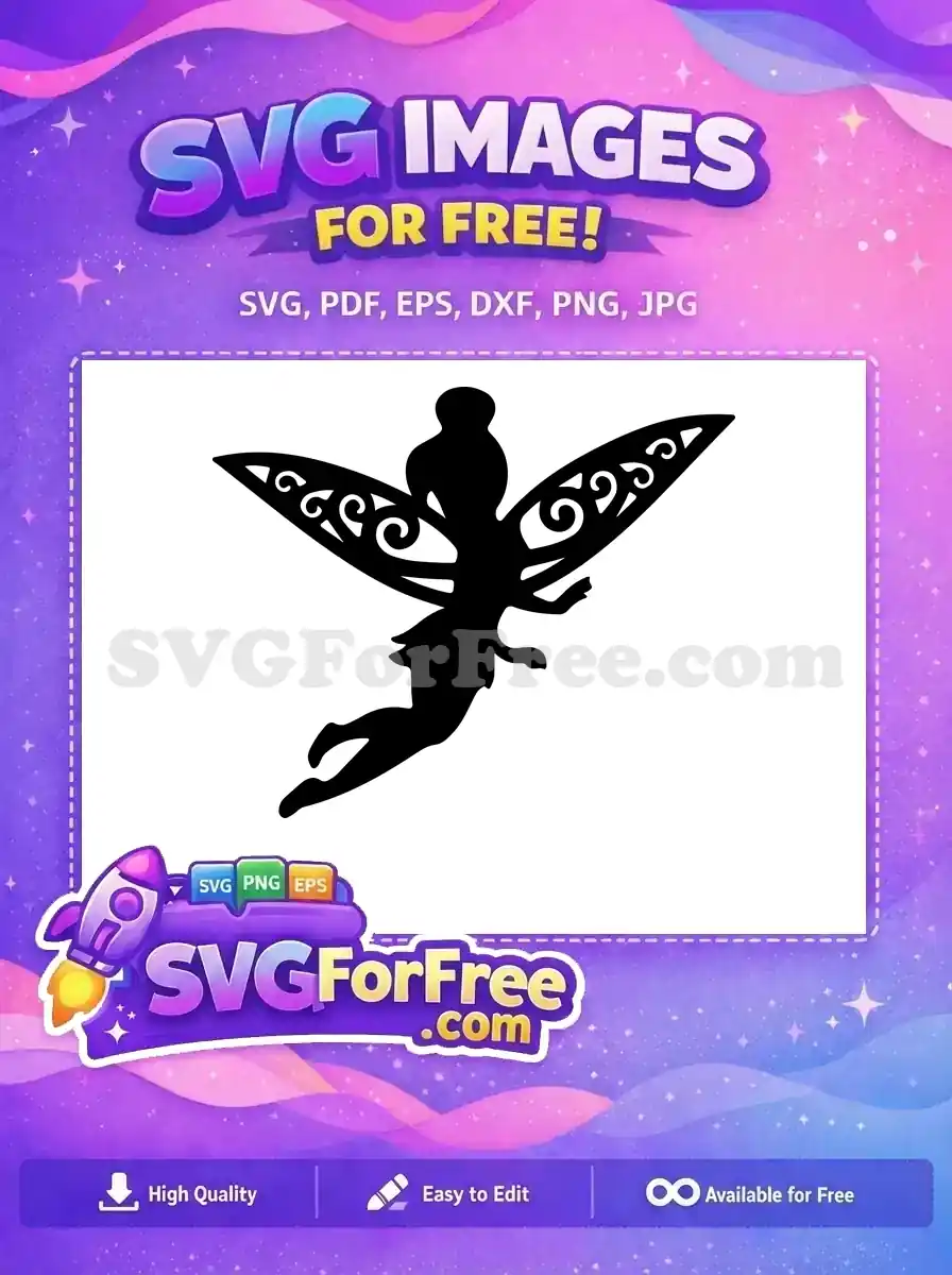 Free Graceful Flying Fairy Silhouette Free Elegant Swirl Wings Tinkerbell Free SVG