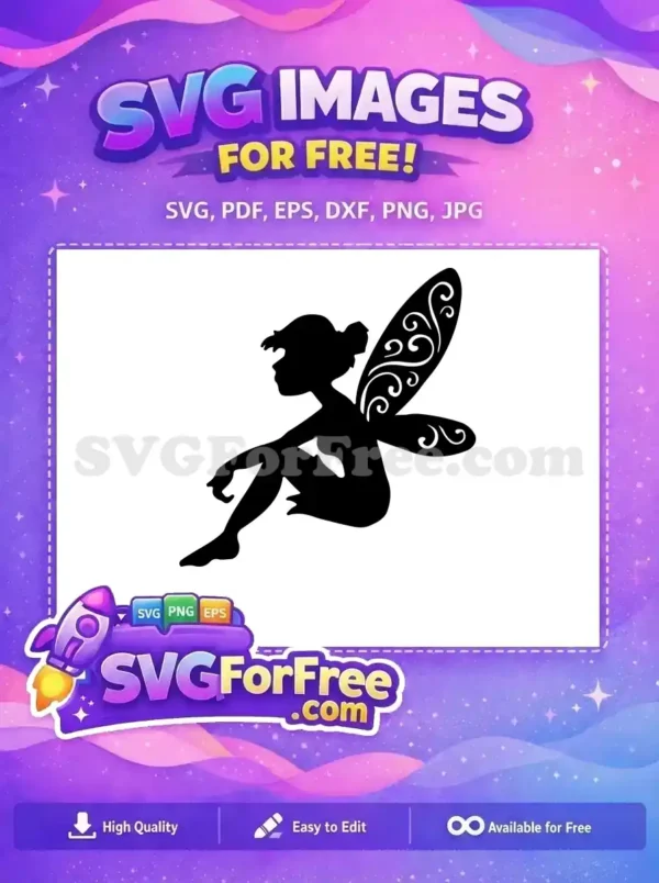 Free graceful sitting pose Free intricate black wings Tinkerbell Free SVG