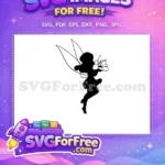 Free Tinkerbell Holding Flower Free Flying Silhouette Fairy Tale Free SVG - Instant Download