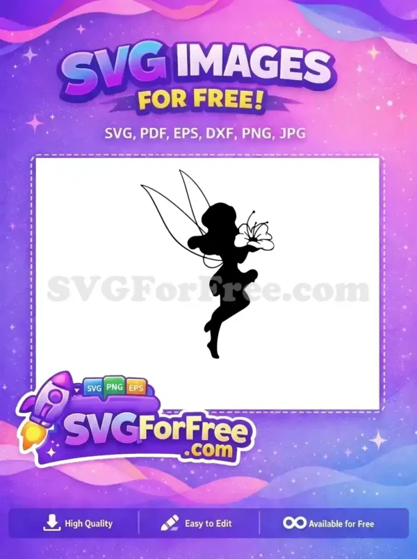 Free Tinkerbell Holding Flower Free Flying Silhouette Fairy Tale Free SVG Free Tinkerbell Holding Flower Free Flying Silhouette Fairy Tale Free SVG