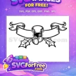Free Black Outline Banner Free Green Holly Leaves Thanksgiving Design Free SVG - Instant Download