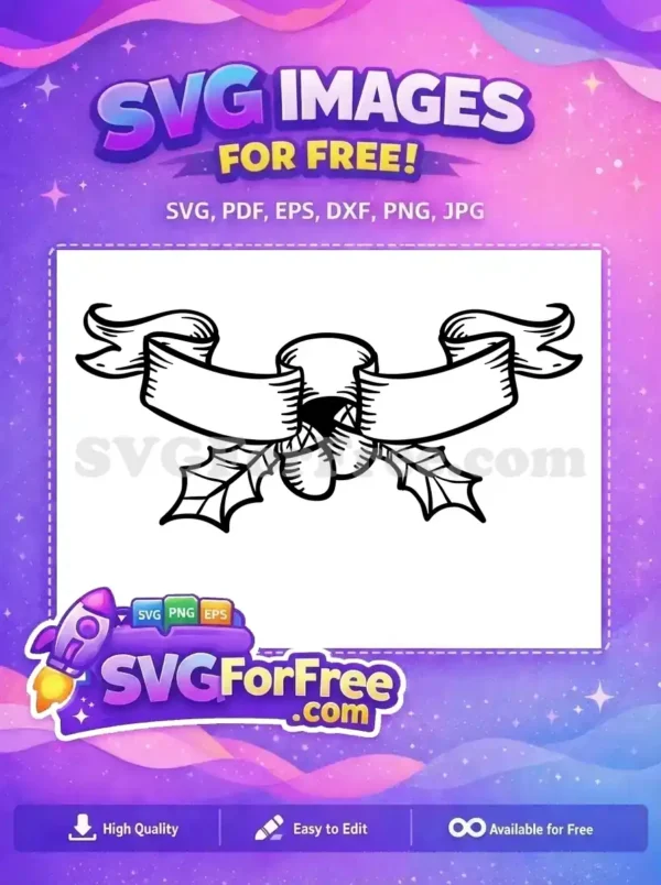 Free Black Outline Banner Free Green Holly Leaves Thanksgiving Design Free SVG