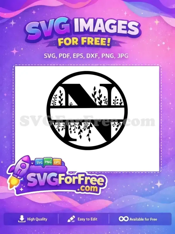 Free Split Floral Letter N Free Round Frame Family Monogram Free SVG
