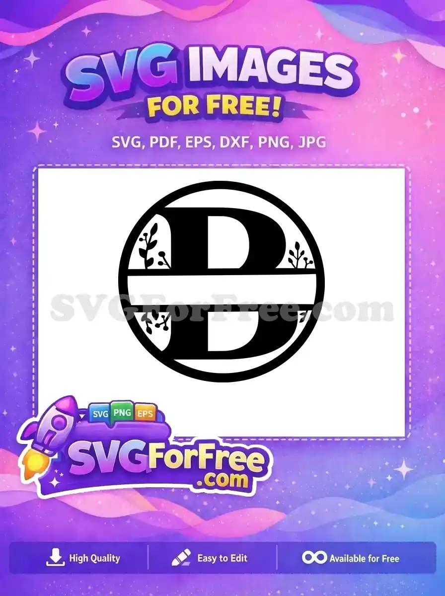 Free Black White D Free Botanical Split Family Monogram Free SVG