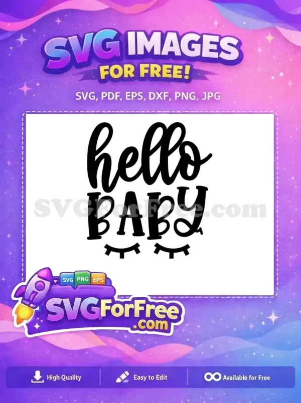Free Black Hello Baby Free Eyelashes Art Family Free SVG
