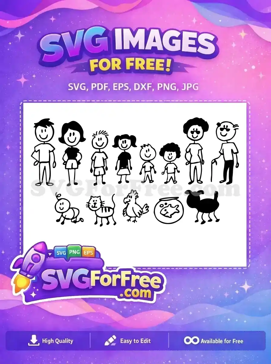 Free Happy Smiling Stick Family Free Cute Pets Family Quotes Free SVG