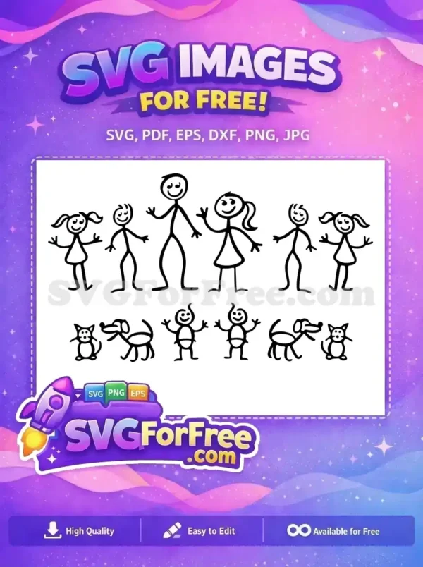 Free Waving Family Free Pets Stick Figure Characters Free SVG