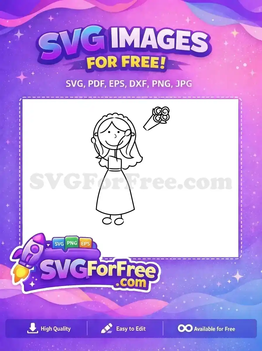Free Smiling Bride Veil Free Wedding Bouquet Outline Family Stick Art Free SVG