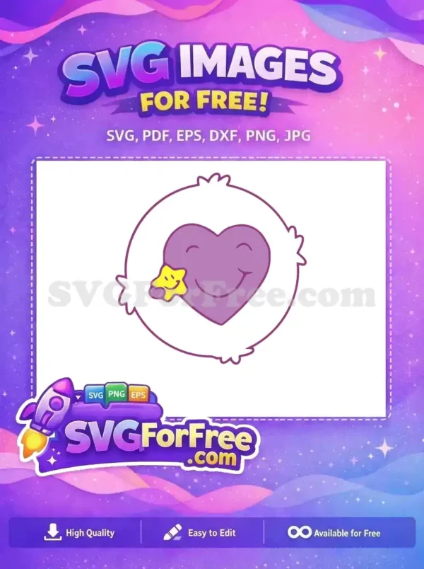 Free Happy Purple Heart Free Smiling Yellow Star Care Bears Free SVG