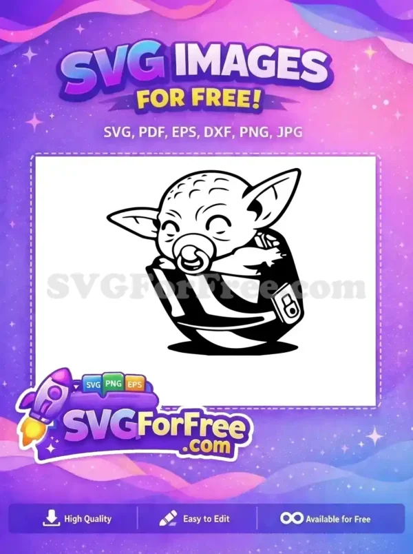 Free Cute Sleeping Grogu Free Pacifier Black White Star Wars Free SVG
