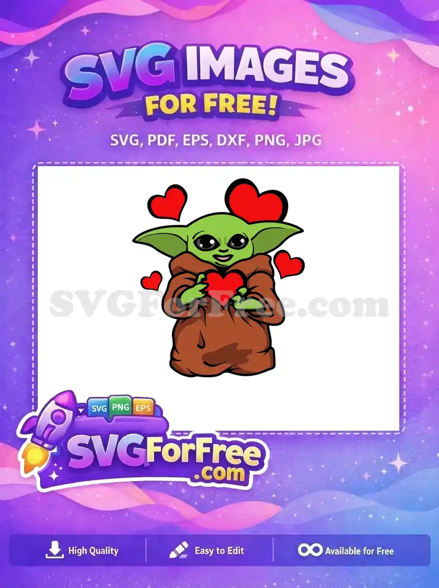 Free Smiling Grogu Free Holding Heart Valentines Star Wars Free SVG