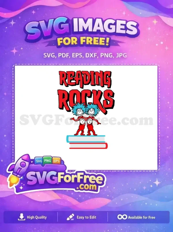 Free Smiling Thing 1 Thing 2 Free Reading Rocks Dr Seuss Free SVG