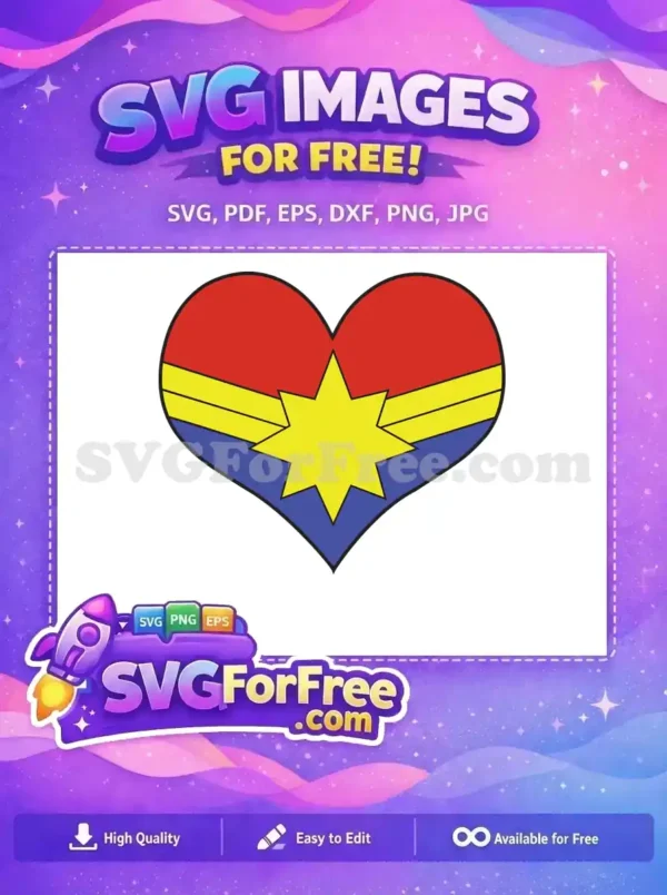 Free Red Yellow Blue Heart Free Captain Marvel Movie Free SVG
