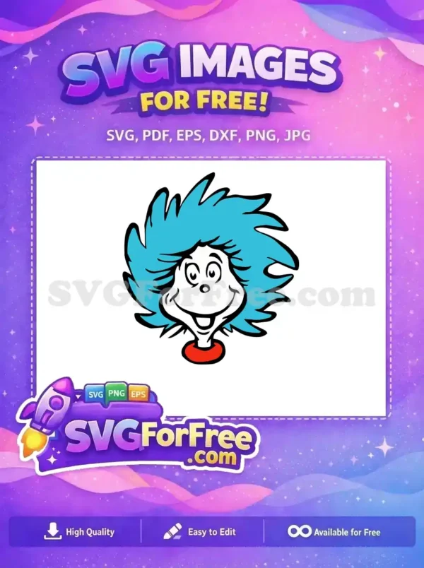 Free Blue Hair Free Smiling Thing One Dr Seuss Free SVG Free Blue Hair Free Smiling Thing One Dr Seuss Free SVG