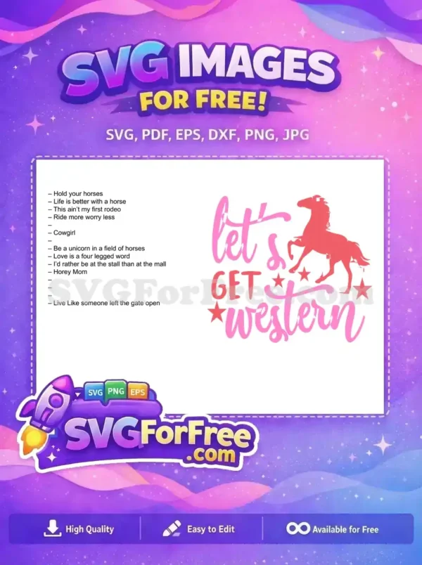 Free Pink Horse Stars Free Let's Get Western Free SVG