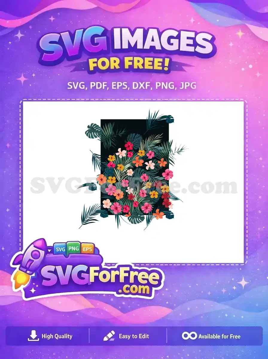 Free Tropical Hibiscus Free Palm Leaves Fashion Free SVG