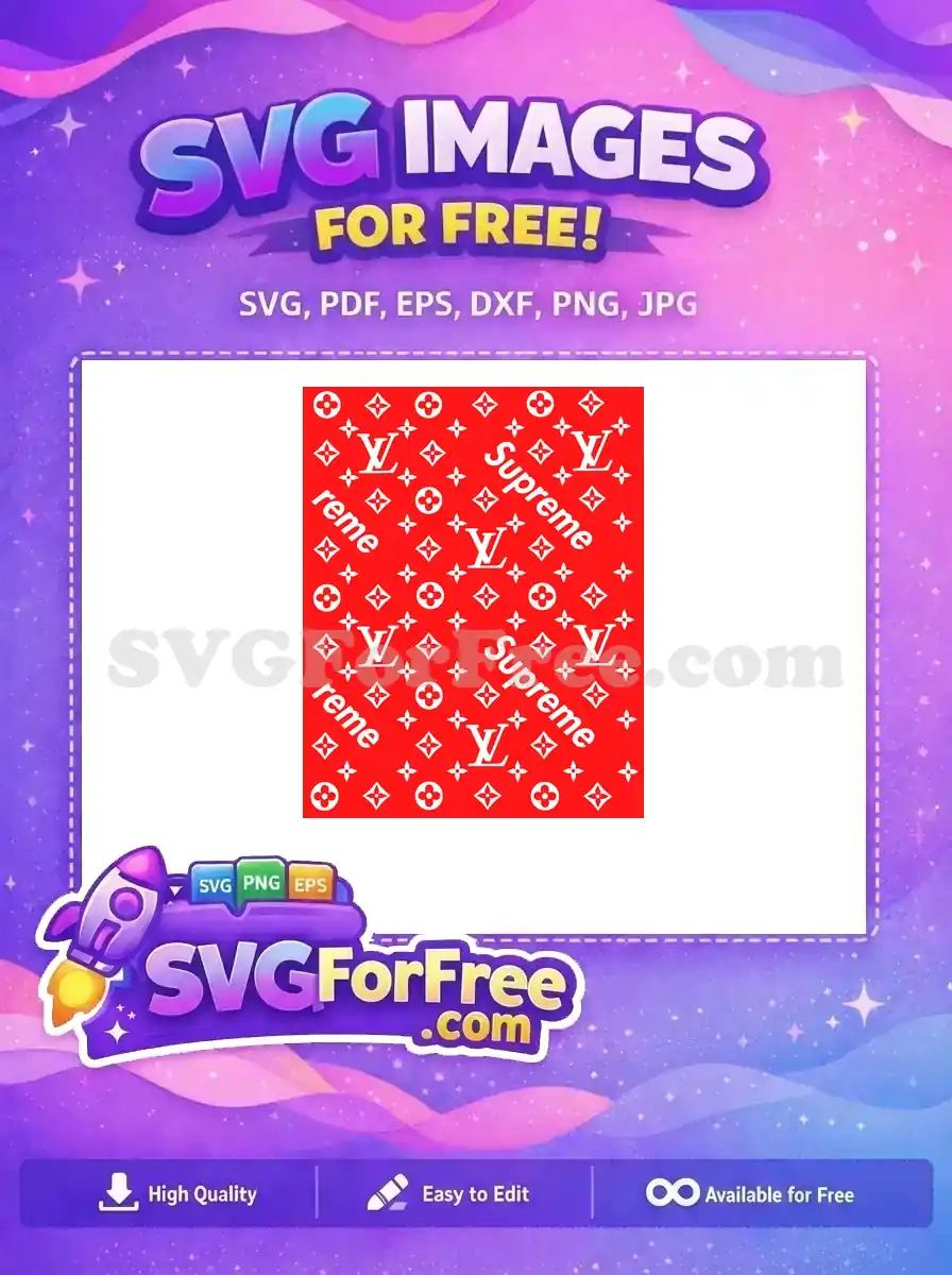 Free Supreme Louis Vuitton Red Free Pattern Fashion Free SVG