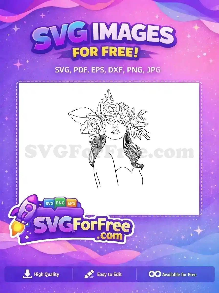 Free Rose Crown Free Wavy Hair Female Line Art Free SVG