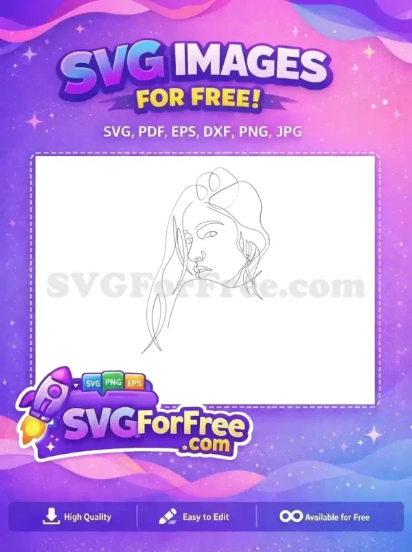 Free Elegant Hairstyle Free Female Line Art Portrait Free SVG