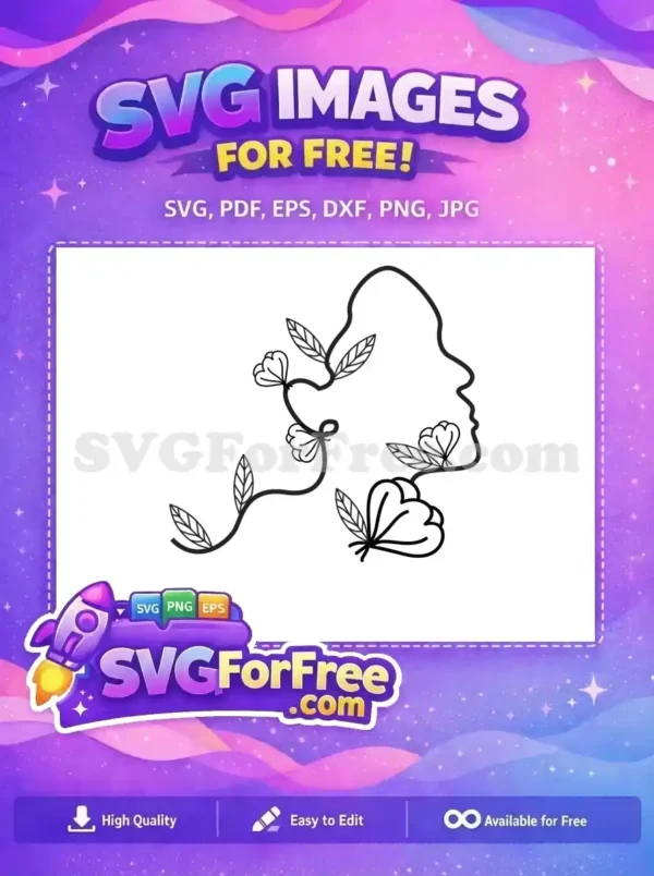 Free Floral Woman Line Art Free Nature Accent Female Free SVG