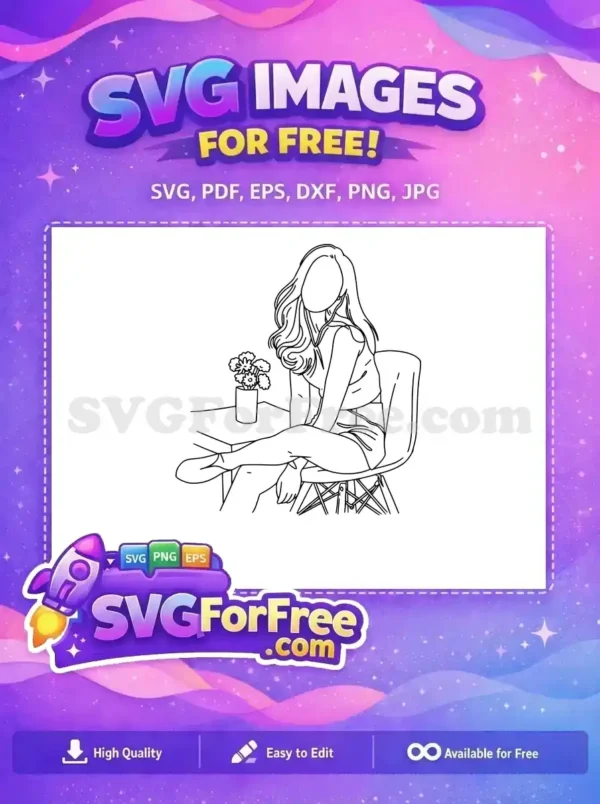 Free Flowing Hair Free Relaxing Pose Female Line Art Free SVG
