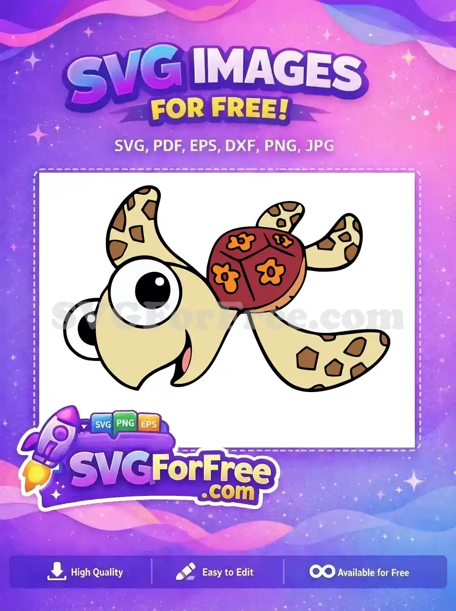 Free Crush Turtle Happy Expression Free Flower Shell Finding Nemo Free SVG