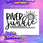 Free River Junkie Text Free Fishing Quotes Sun Waves Free SVG - Instant Download