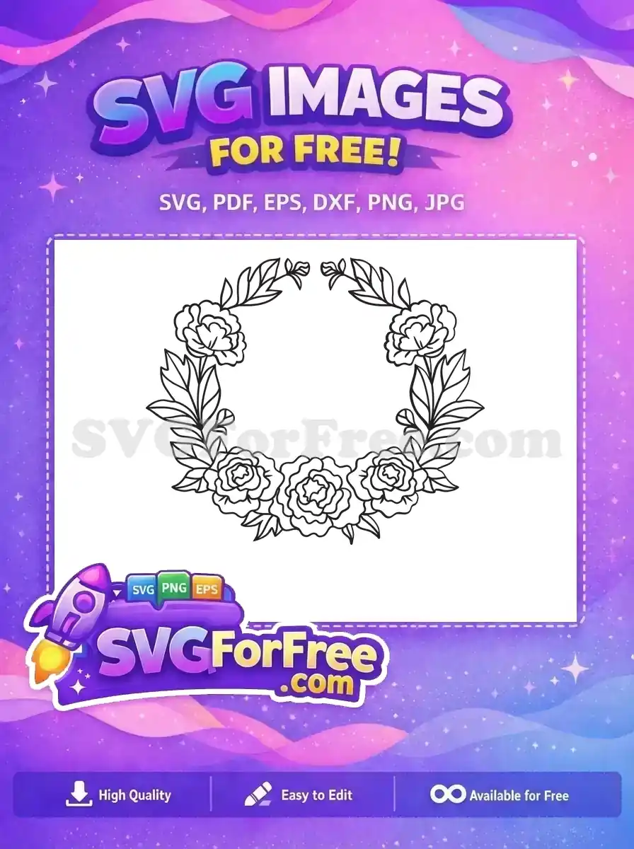 Free Peonies Wreath Free Floral Outline Wedding Free SVG