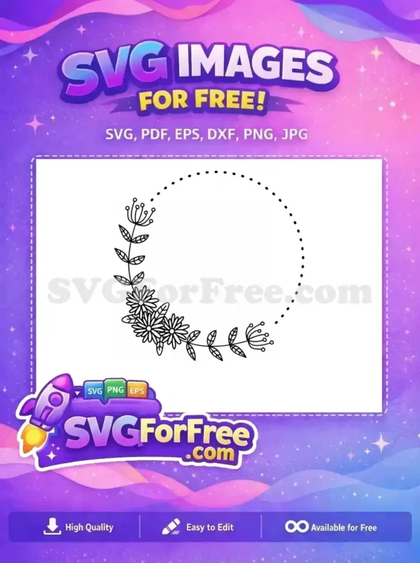 Free Round Floral Free Outline Wreath Simple Free SVG
