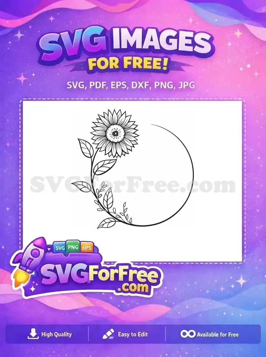 Free Sunflower Line Art Free Floral Wreath Design Free SVG