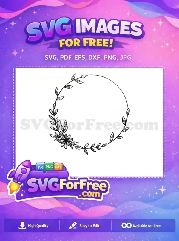 Free Floral Outline Free Leafy Branches Wreath Free SVG