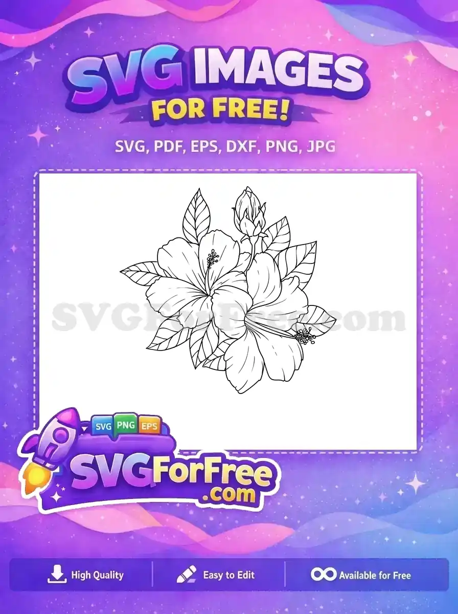 Free Hibiscus Flower Free Tropical Leaves Flower Stamp Free SVG
