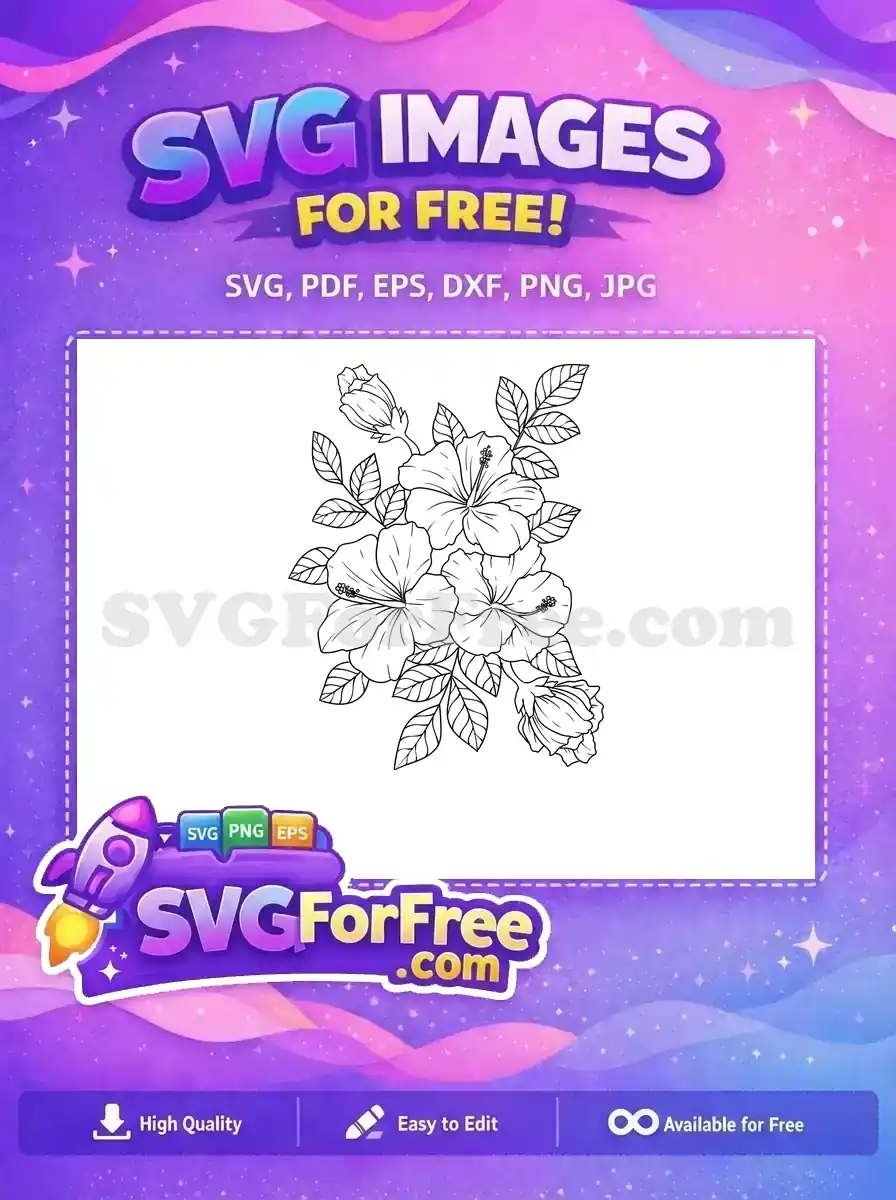Free Hibiscus Flower Outlines Free Detailed Leaves Floral Free SVG