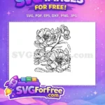 Free Line Art Free Floral Flower Stamp Free SVG - Instant Download