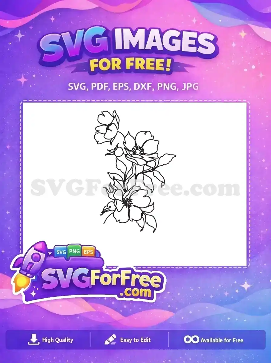 Free Black Line Flower Free Floral Line Art Design Free SVG