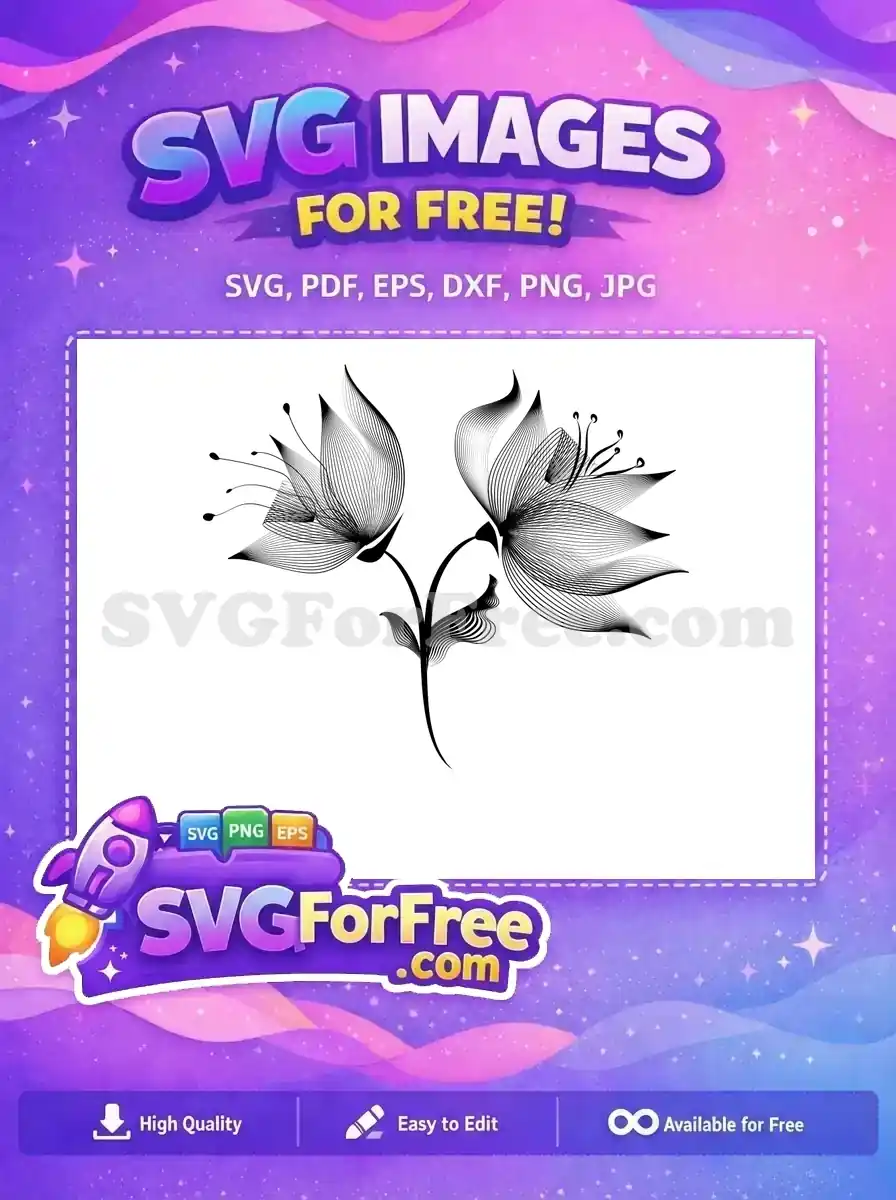 Free Black Flower Stamp Free Line Art Floral Design Free SVG