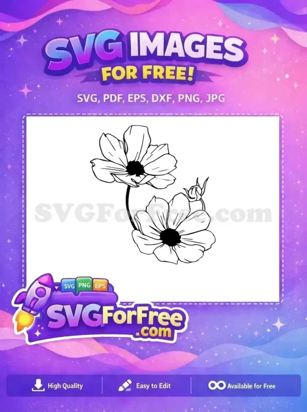 Free Two-Tone Flowers Free Line Art Flower Stamp Free SVG