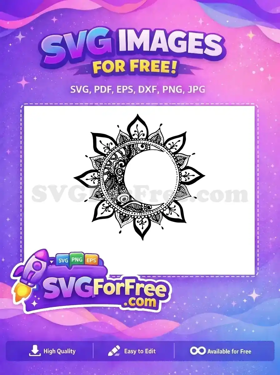 Free Crescent Mandala Free Floral Details Moon Free SVG