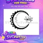 Free Crescent Moon Face Free Lotus Flower Black Free SVG - Instant Download