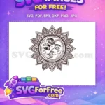 Free Red Floral Sun Free Smiling Moon Face Flowers Free SVG - Instant Download